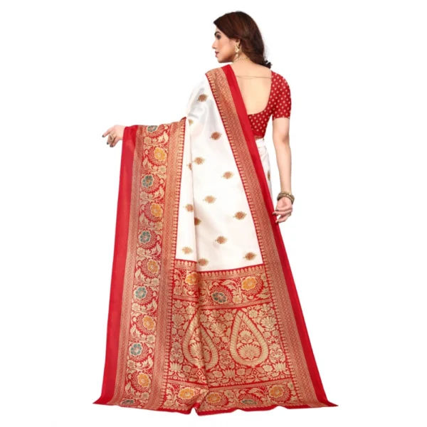 Women's Art Silk Printed Saree With Unstitched Blouse (Red, 5-6 Mtrs)