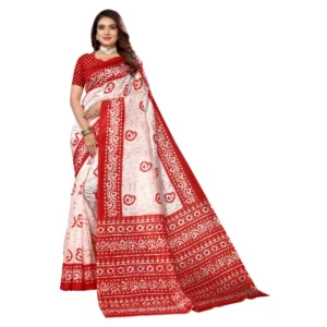 Women's Art Silk Printed Saree With Unstitched Blouse (Red, 5-6 Mtrs)