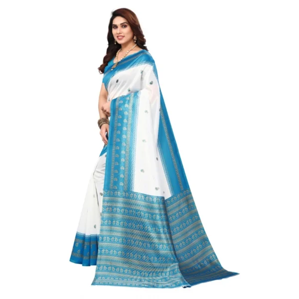 Women's Art Silk Printed Saree With Unstitched Blouse (Blue, 5-6 Mtrs)