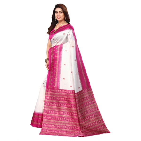 Women's Art Silk Printed Saree With Unstitched Blouse (Pink, 5-6 Mtrs)