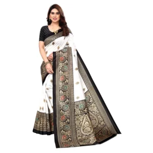 Women's Art Silk Printed Saree With Unstitched Blouse (Black, 5-6 Mtrs)