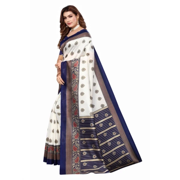 Women's Art Silk Printed Saree With Unstitched Blouse (Navy Blue, 5-6 Mtrs)