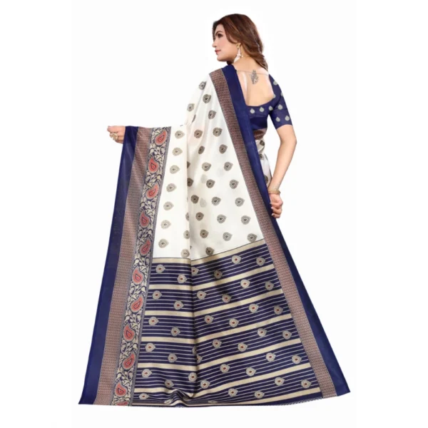 Women's Art Silk Printed Saree With Unstitched Blouse (Navy Blue, 5-6 Mtrs)
