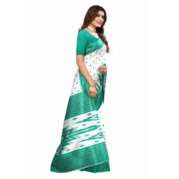 Women's Art Silk Printed Saree With Unstitched Blouse (Green, 5-6 Mtrs)