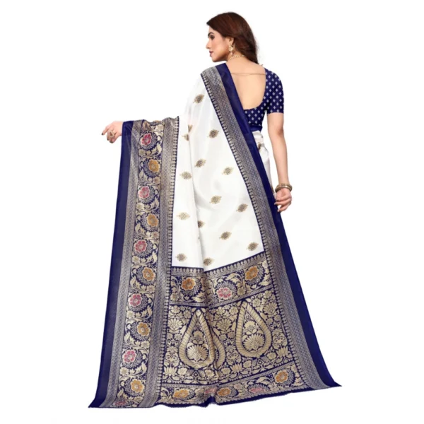 Women's Art Silk Printed Saree With Unstitched Blouse (Navy Blue, 5-6 Mtrs)
