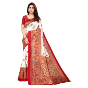 Women's Art Silk Printed Saree With Unstitched Blouse (Red, 5-6 Mtrs)