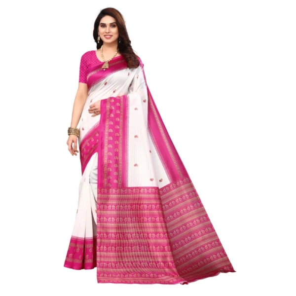 Women's Art Silk Printed Saree With Unstitched Blouse (Pink, 5-6 Mtrs)