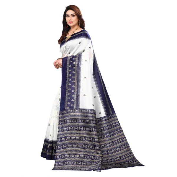 Women's Art Silk Printed Saree With Unstitched Blouse (Navy Blue, 5-6 Mtrs)