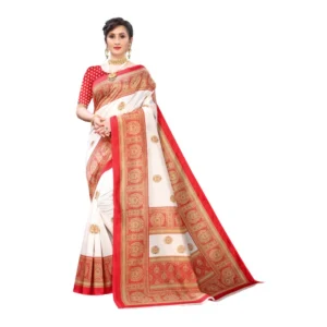Women's Art Silk Printed Saree With Unstitched Blouse (Red, 5-6 Mtrs)