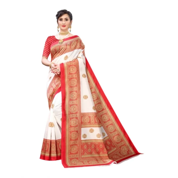 Women's Art Silk Printed Saree With Unstitched Blouse (Red, 5-6 Mtrs)