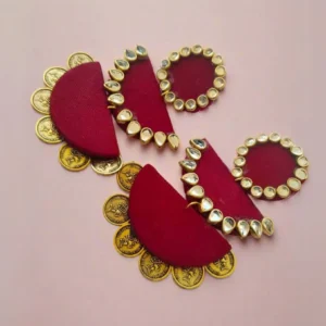 Rainvas red maroon kundan with golden coins jhumka earrings