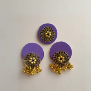 Rainvas purple golden round studs earrings with adjustable ring set