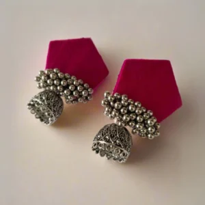 Rainvas Pink mini jhumka with silver ghungroo