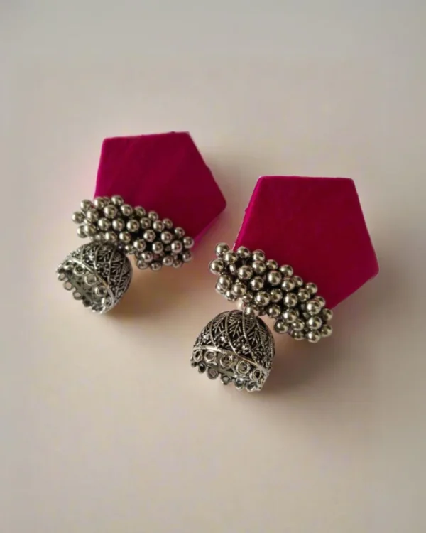 Rainvas Pink mini jhumka with silver ghungroo