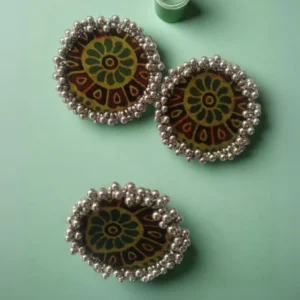 Rainvas Green Ajrakh print Ring earrings combo set for women