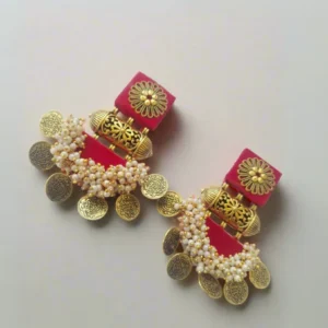 Rainvas Hot red heavy coin fabric jhumka for women