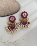 Rainvas Maroon wine kundan pearls traditional earrings