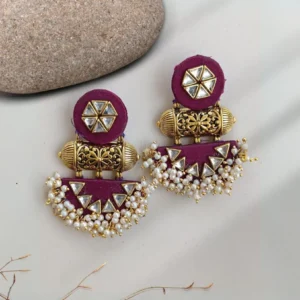 Rainvas Maroon wine kundan pearls traditional earrings