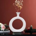 Freakway Round Modern Ceramic Vases for Home Decor Vase Set of 2 Pieces | Matte Finish | Flower Vase for Living Room | Ceramic Small Size Vases for Office Bedroom Decoration - 8 & 6 Inch White
