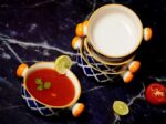 Freakway Hand-Painted 4 Ceramic Yellow and Blue Floral/Moroccan Soup/Dinning/Serving/Multipurpose Bowl with Handle Set of 4 Pieces|Capacity - 300 ml