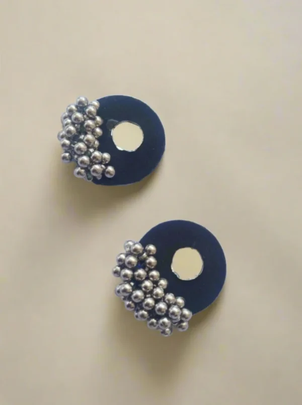 Rainvas Tiny dark blue and silver round studs earrings for girls