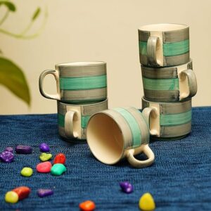 Freakway Hand-Painted Serving Chai Tea/Coffee Cups Set of 6-Color-Cream & Off Green