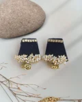 Rainvas Black and golden beaded jhumka earrings