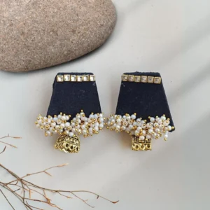 Rainvas Black and golden beaded jhumka earrings
