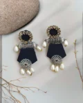 Rainvas Black long jhumka earrings with pearls for women