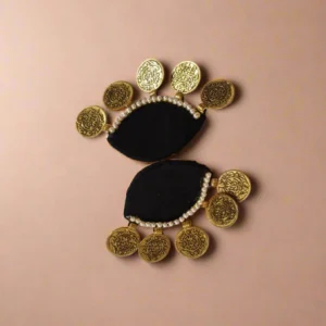Rainvas Black semi circular beaded studs earrings for women