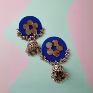 Rainvas Blue and silver oxidized fabric earrings for women
