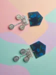 Rainvas Dark blue floral printed chain earrings for women