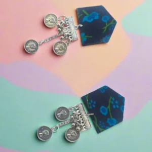 Rainvas Dark blue floral printed chain earrings for women