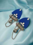 Rainvas Blue mirror kundan oxidized jhumka with chain
