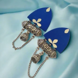Rainvas Blue mirror kundan oxidized jhumka with chain
