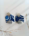 Rainvas Blue printed fabric lotus charm jhumka earrings