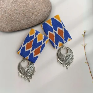 Rainvas Blue printed rectangular fabric earrings