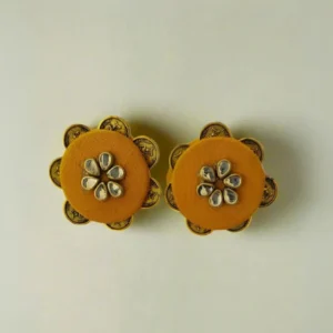 Rainvas Bright yellow kundan studs earrings