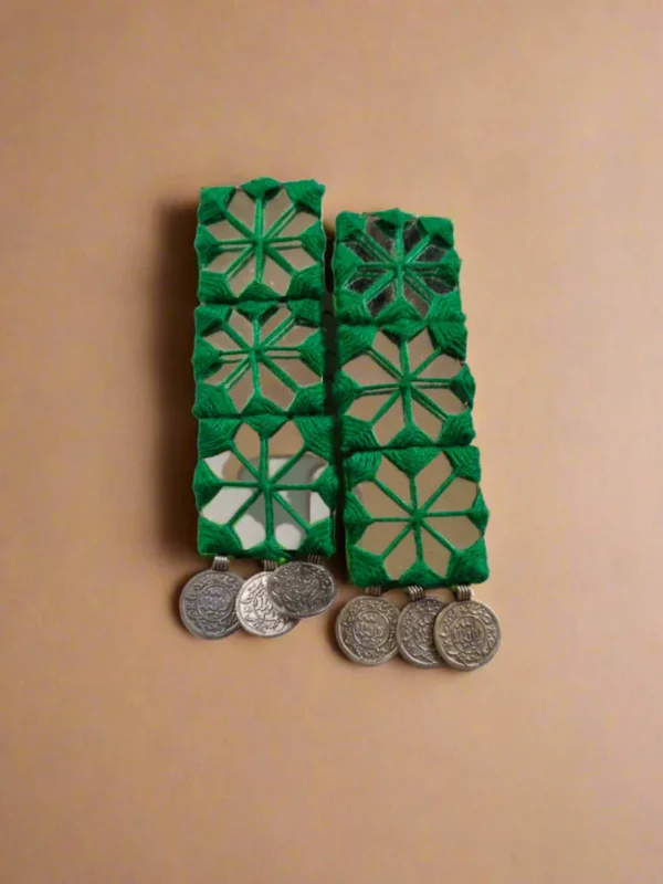 Rainvas Dark Green mirror long coins earrings for women