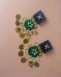 Rainvas Green and blue golden coins heavy kundan jhumka