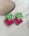 Rainvas Green and pink printed fabric earrings