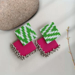 Rainvas Green and pink printed fabric earrings