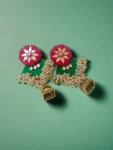 Rainvas Green and red golden beaded heavy long jhumka