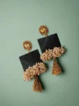 Rainvas Dark Green beaded long jhumka earrings
