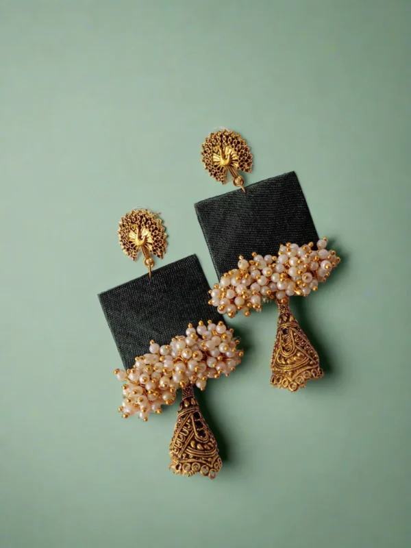 Rainvas Dark Green beaded long jhumka earrings
