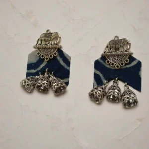 Rainvas Indigo Blue printed elephant charm earrings for women