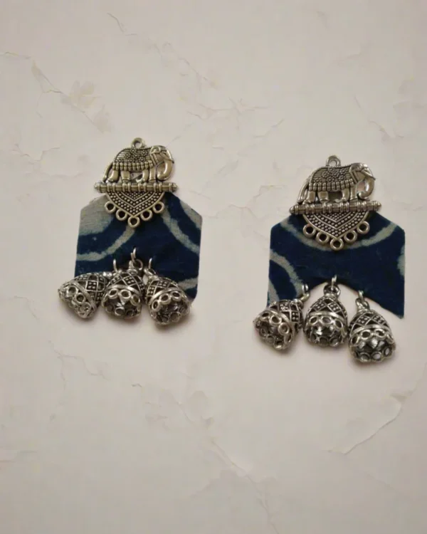 Rainvas Indigo Blue printed elephant charm earrings for women