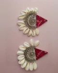 Rainvas Red printed fabric earrings with shells