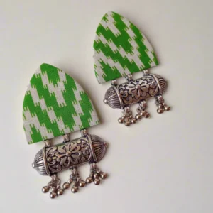 Rainvas Light Green printed fabric ghungroo earrings