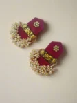 Rainvas Maroon golden beads heavy jhumka earrings for women